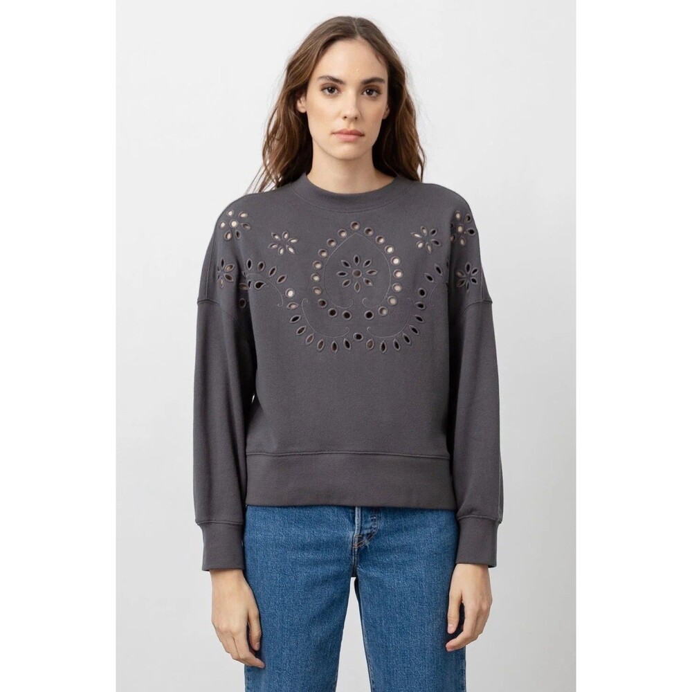 Rails Womens Small Vintage Black Embroidered Crew Neck Sweatshirt Comfy Lounge